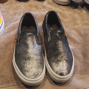 Vans Black and Silver Glitter Slip-On Sneakers
